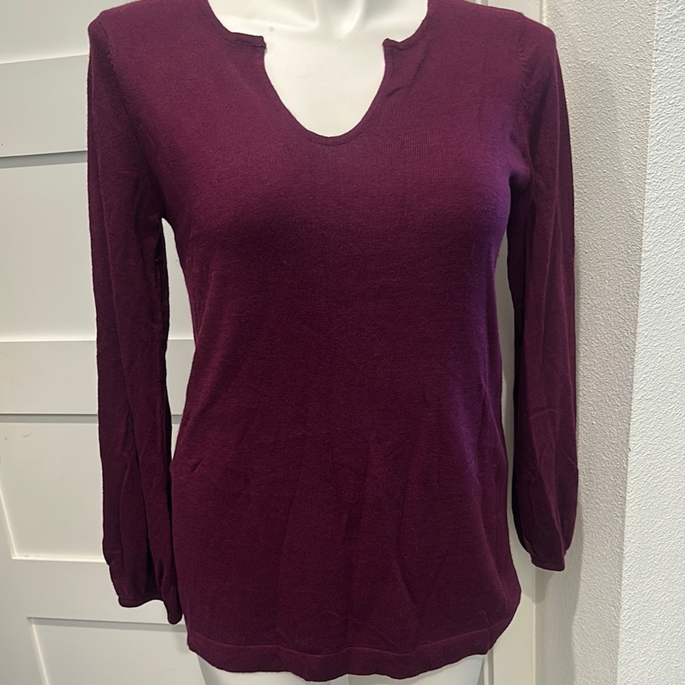 Elegant V-Neck Plum Sweater Size M